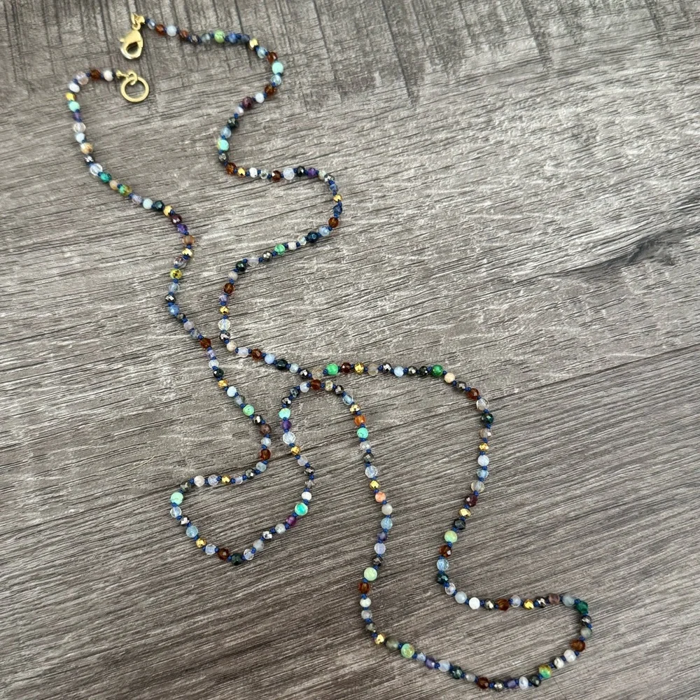 Extra long hand made hand knotted mixed gemstone necklace double layer wrap - Picture 3 of 13
